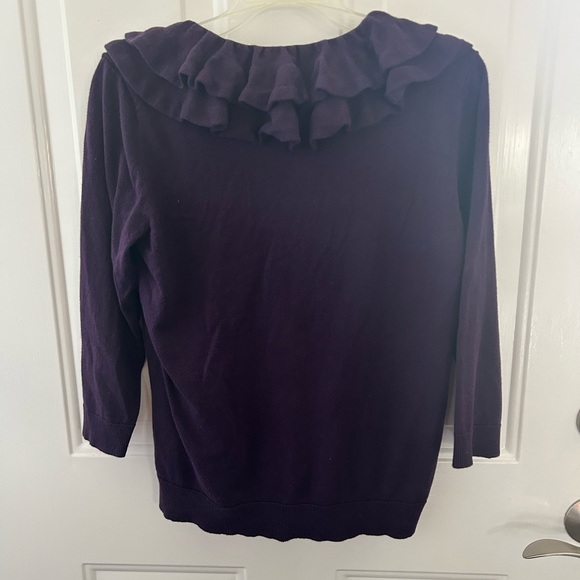 Lauren Ralph Women’s Deep Purple Ruffle Sweater Top Size Large - Picture 7 of 8